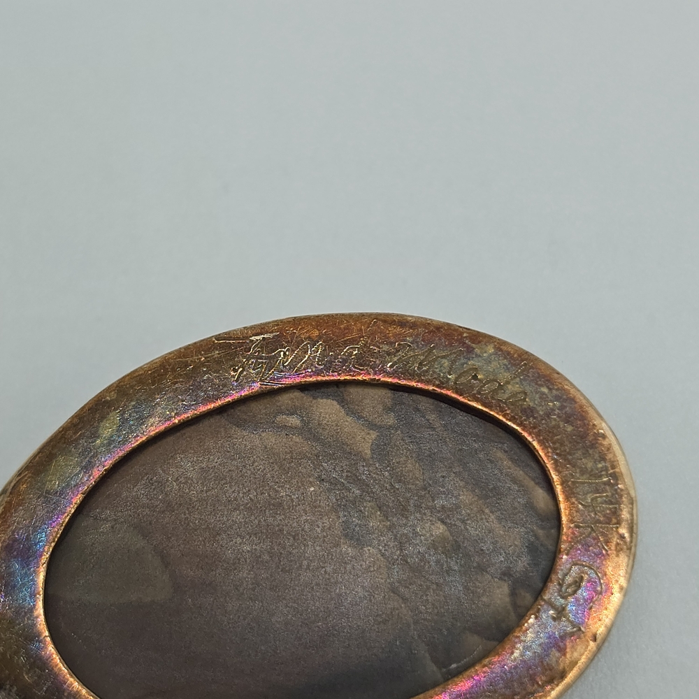 VTG Landscape Jasper Pendant Signed, "Handmade 14K GF 1988," Artisan Unknown - Picture 9 of 12